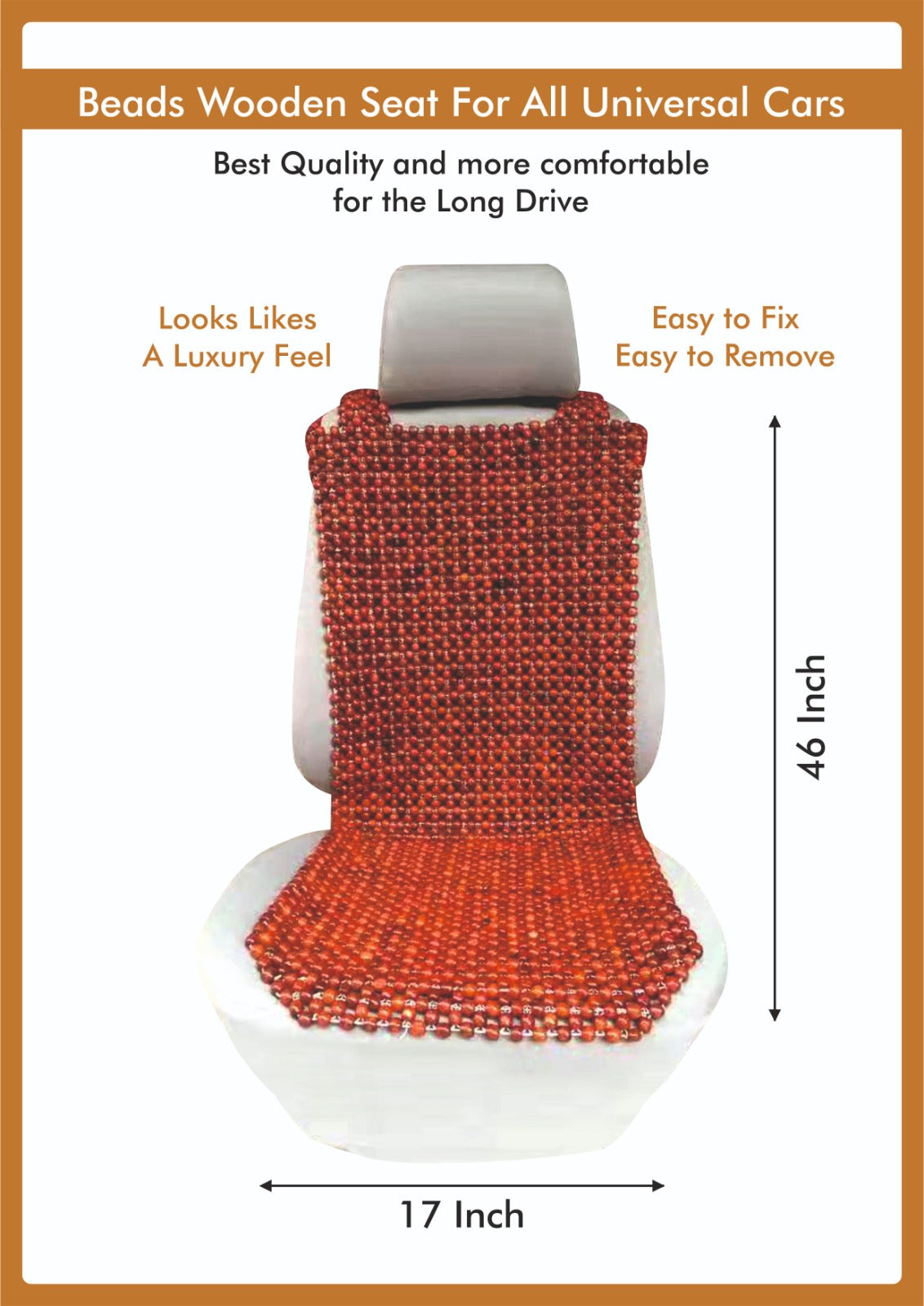 Universal Car Seat Wooden Beads Cover, 46 x 17 Inches, Massage Cushion with Acupressure Support, Red