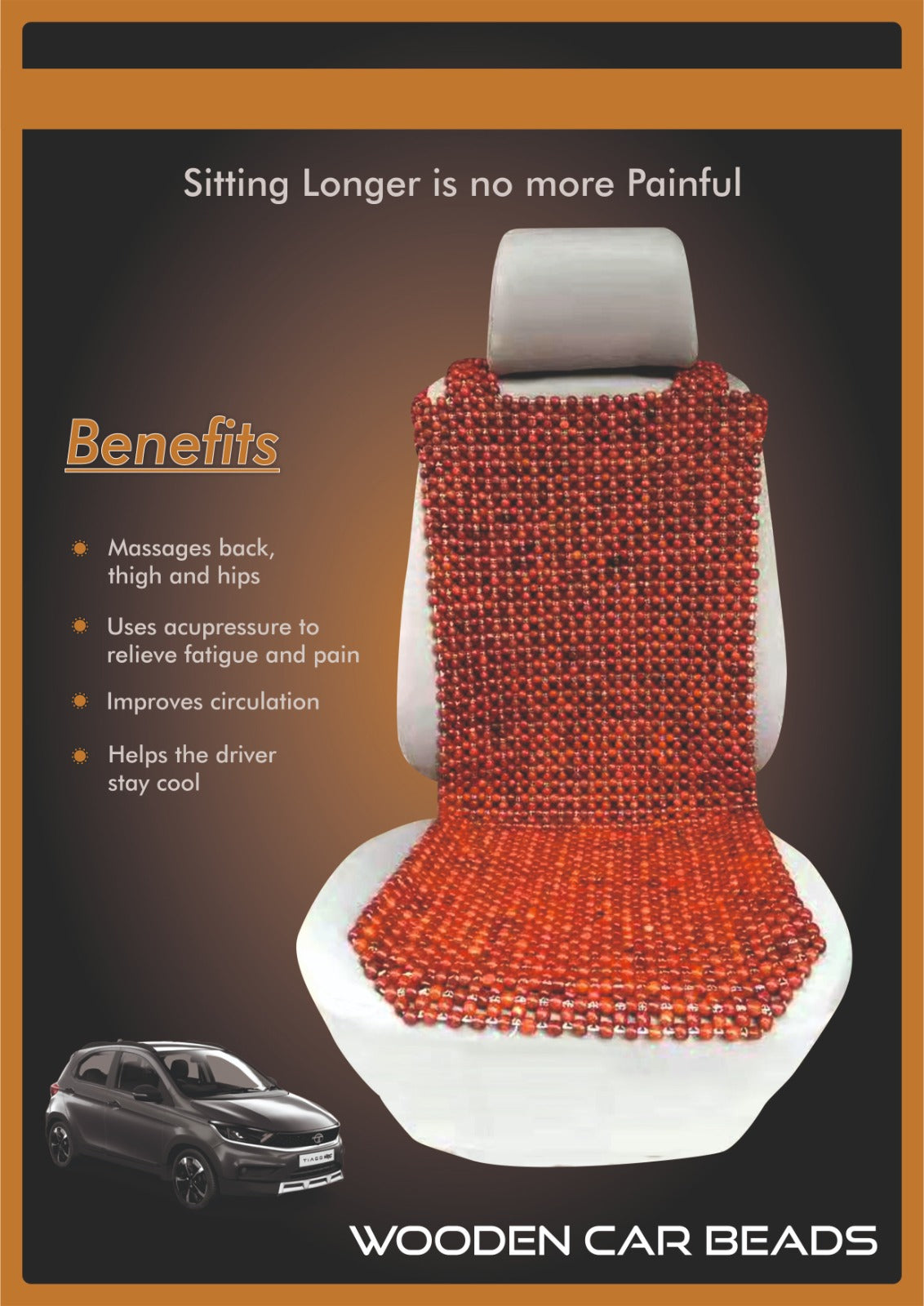 Universal Car Seat Wooden Beads Cover, 46 x 17 Inches, Massage Cushion with Acupressure Support, Red