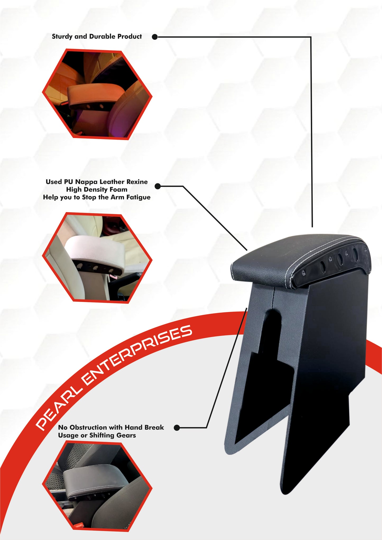Pearl Enterprises Armrest Compatible with The Old Thar Car Armrest, PU Nappa Leather, High Density Foam, Easy Installation, Black