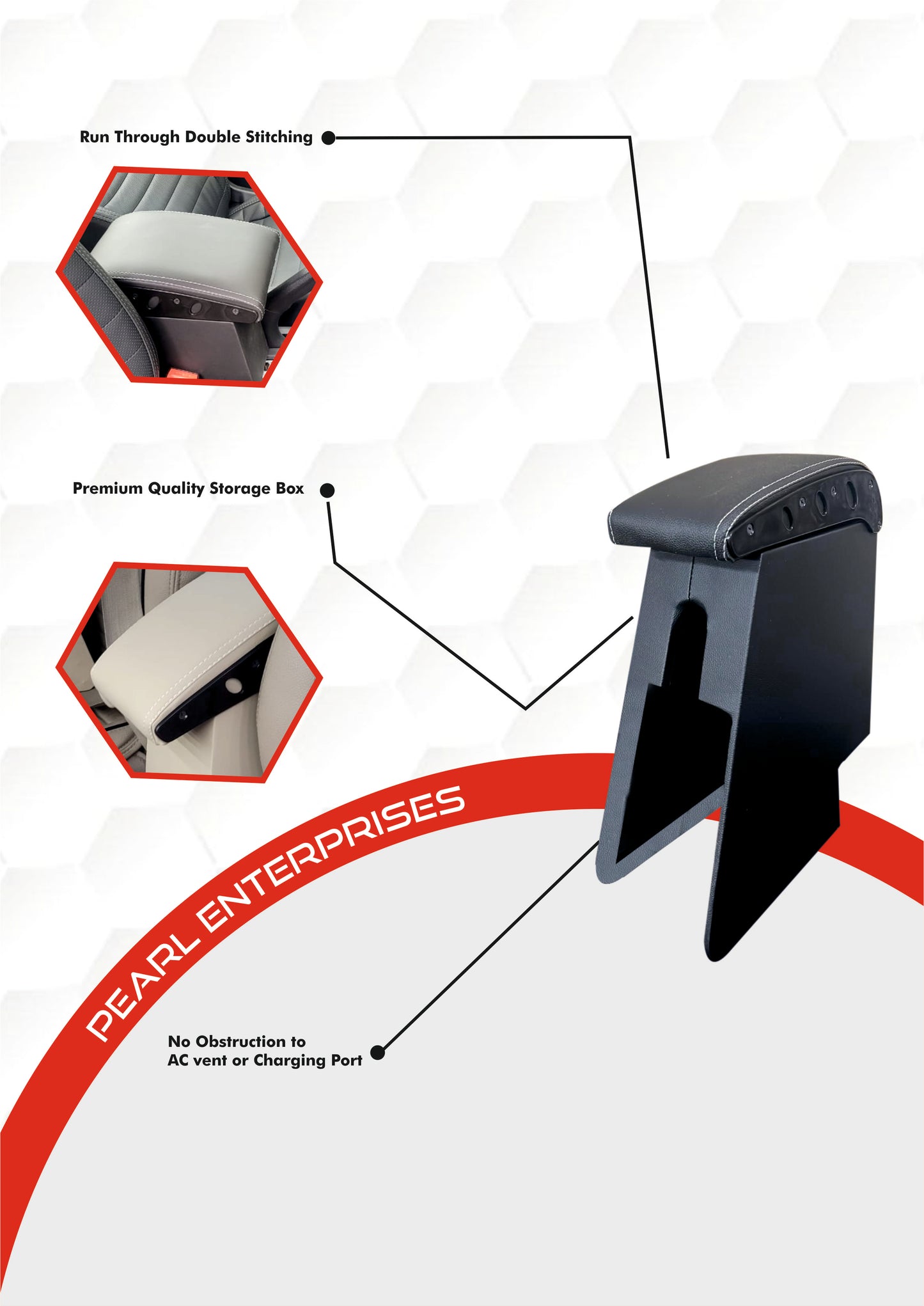 Pearl Enterprises Armrest Compatible with The Old Thar Car Armrest, PU Nappa Leather, High Density Foam, Easy Installation, Black