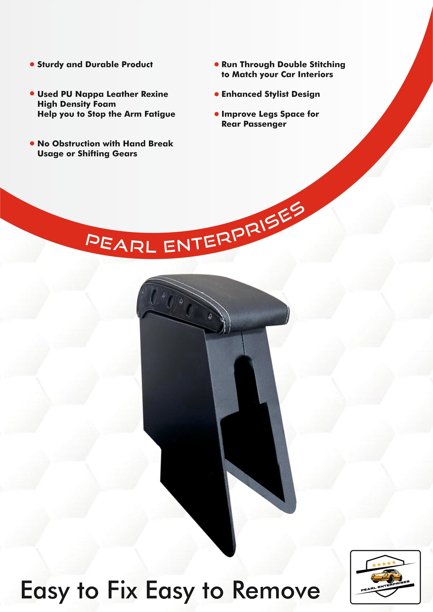 Pearl Enterprises Armrest Compatible with The Old Thar Car Armrest, PU Nappa Leather, High Density Foam, Easy Installation, Black