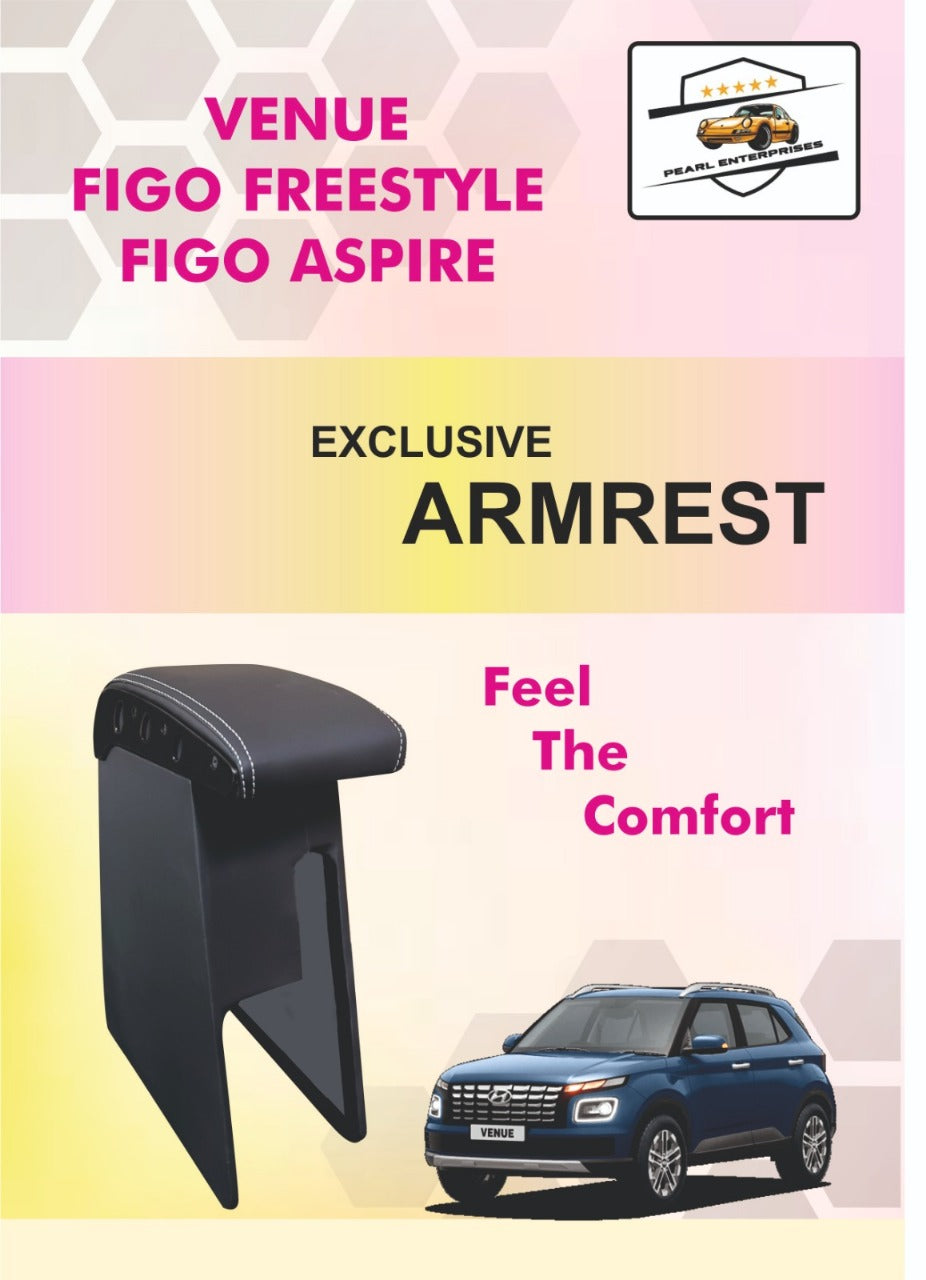 Hyundai Venue / Ford Figo Freestyle / Figo Aspire Exclusive Armrest – Premium Car Center Console with Storage (Black & Beige)