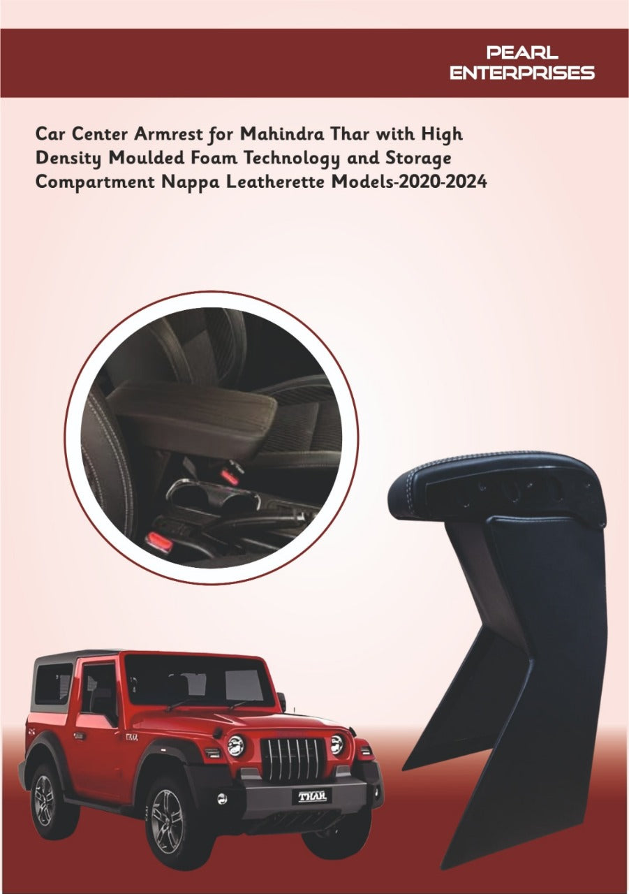 Mahindra Thar Armrest with Storage – Premium Leatherette (2020–2024)
