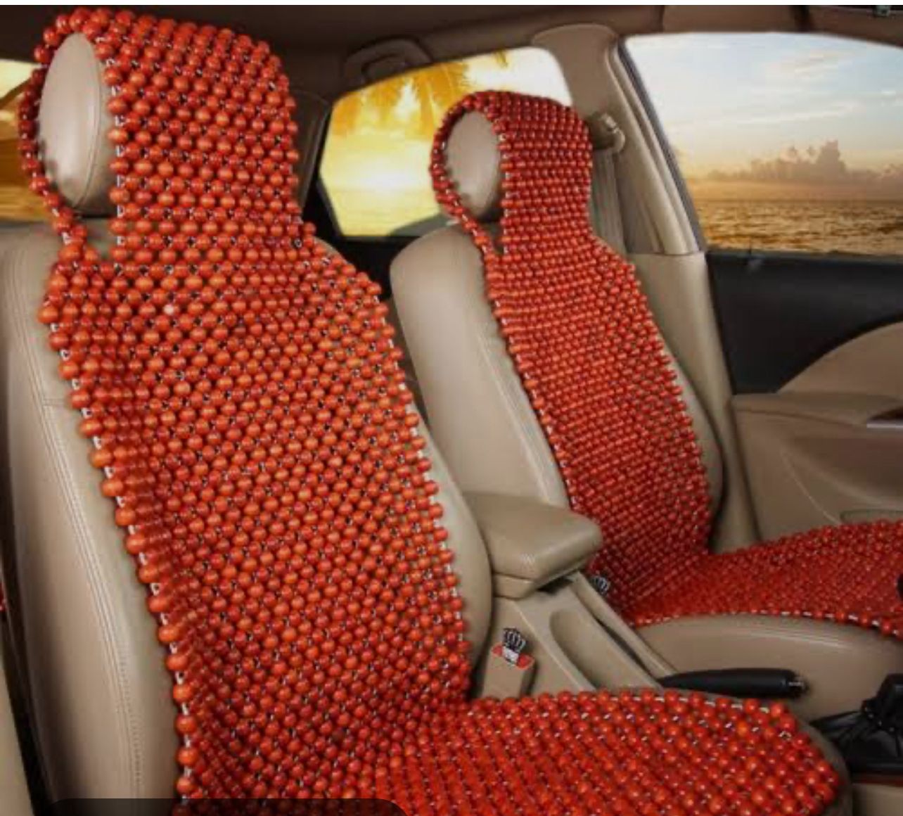 Universal Car Seat Wooden Beads Cover, 46 x 17 Inches, Massage Cushion with Acupressure Support, Red