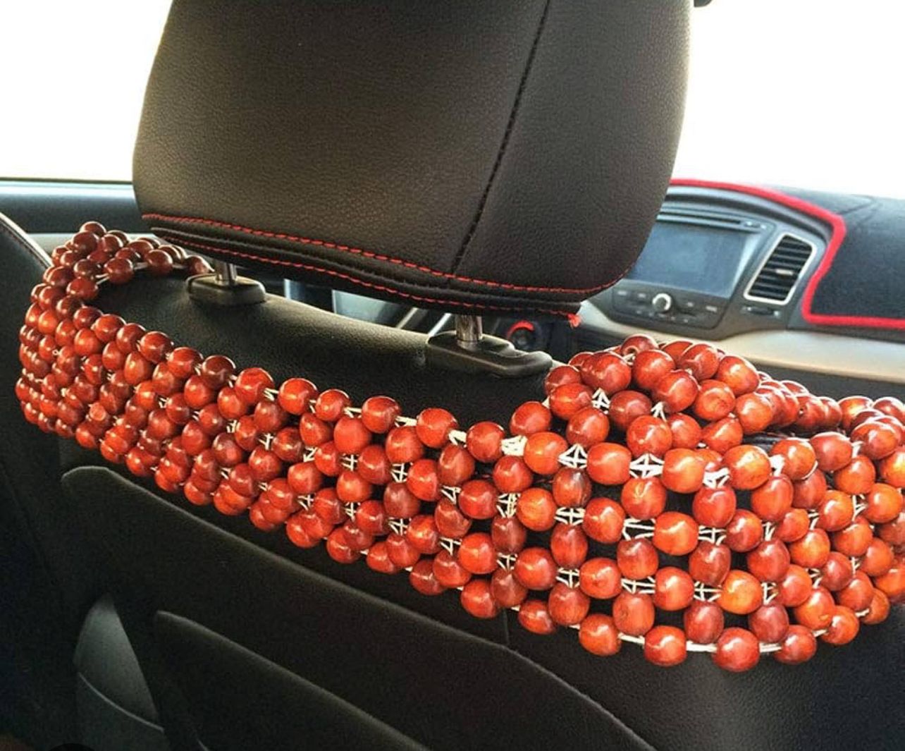 Universal Car Seat Wooden Beads Cover, 46 x 17 Inches, Massage Cushion with Acupressure Support, Red